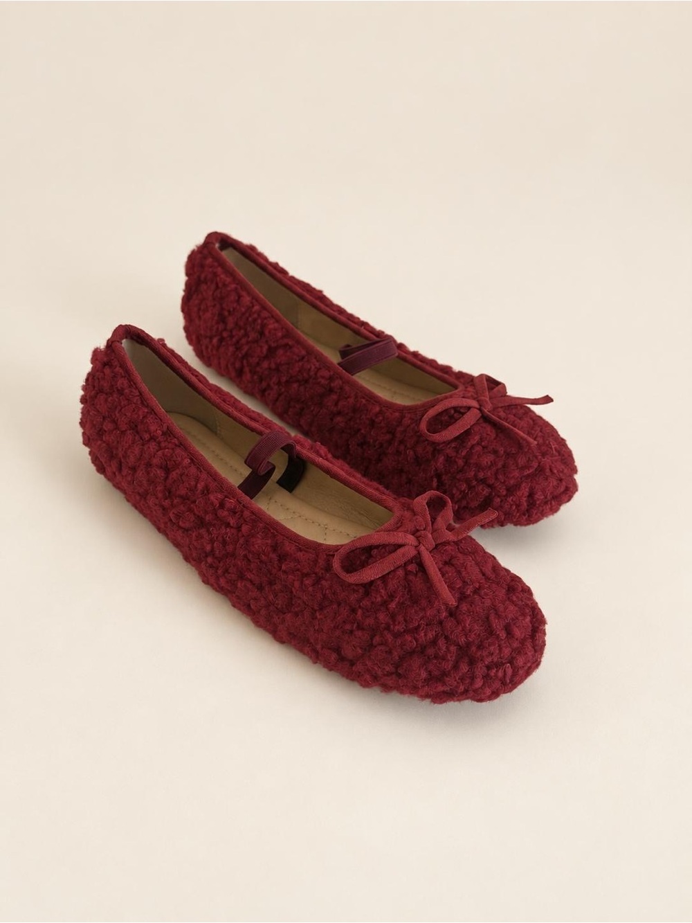 Azarayah Women’s Teddy Sherpa Ballet Flats with Bow Detail